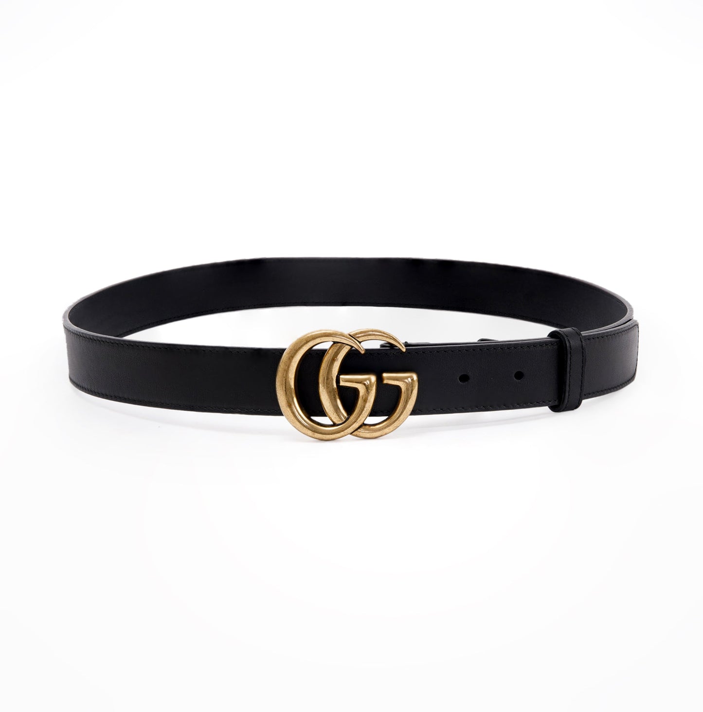 Gucci GG Marmont Black Leather Belt with Double G Buckle