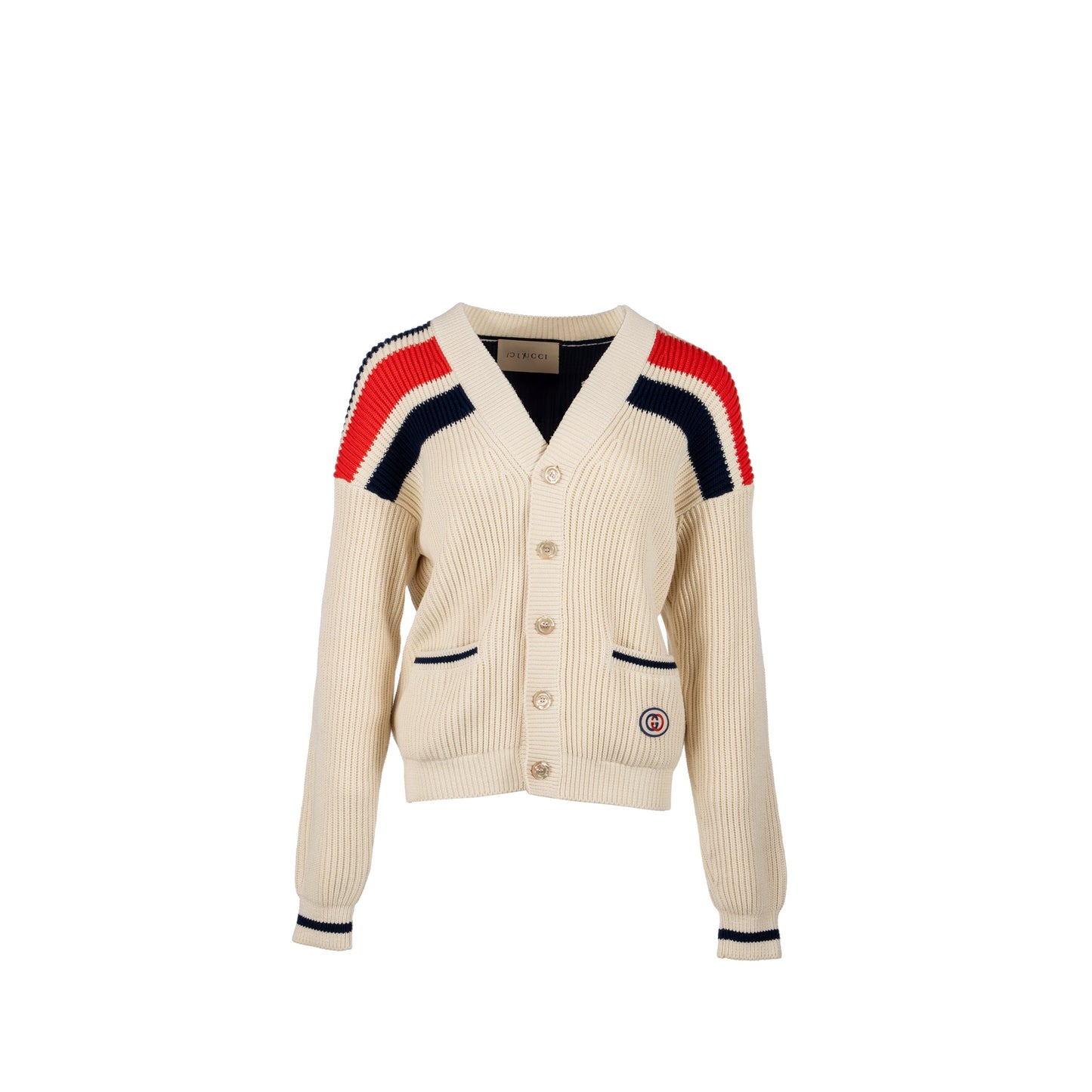 Gucci Size Interlocking G Stripe-detail Knitted Cardigan Cotton White/Multicolour