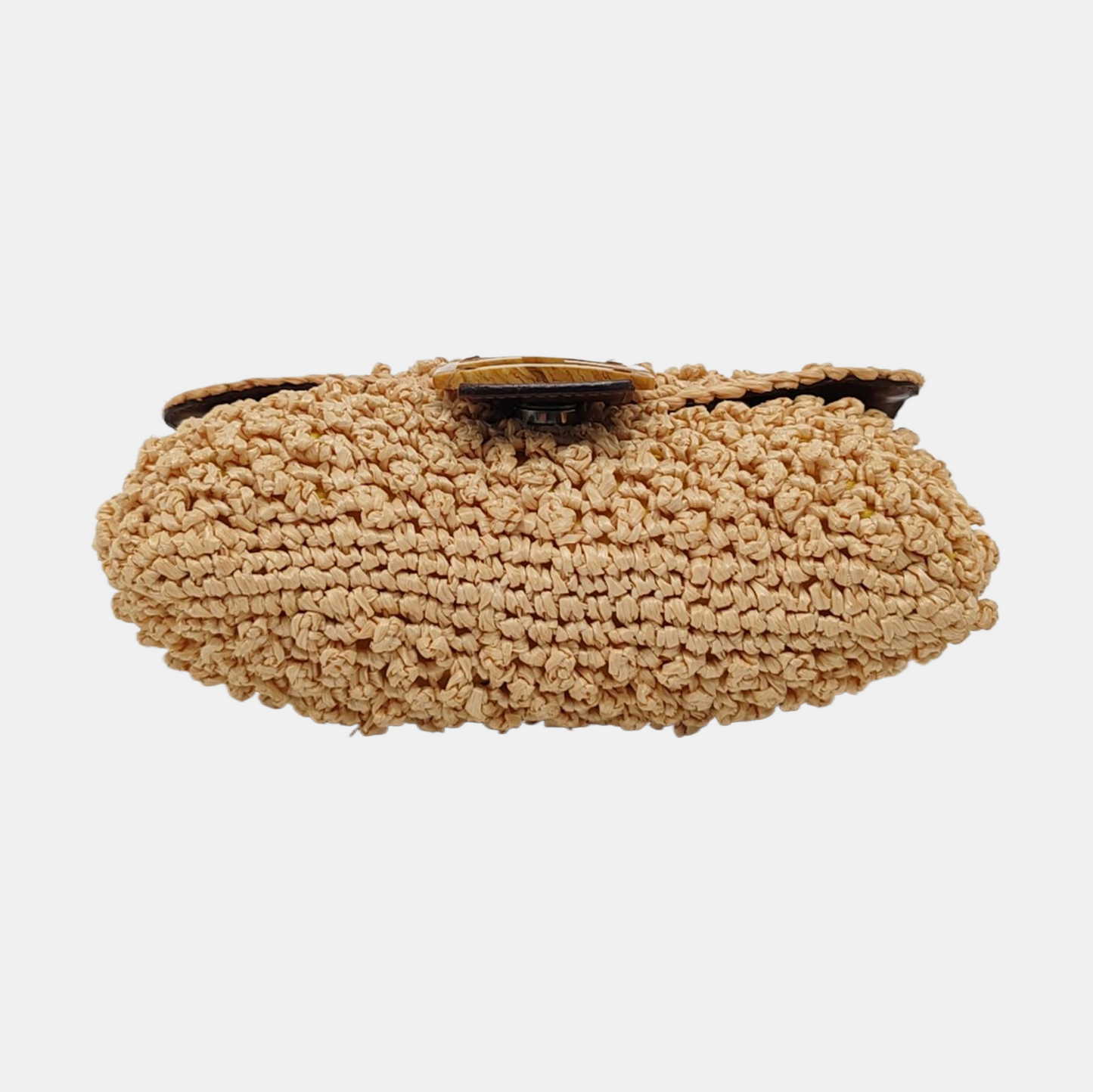 Fendi Baguette Raffia Straw Beige and Brown Leather Shoulder Bag