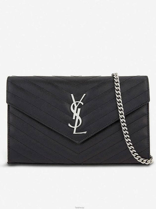 Luxury Saint Laurent Trending 2025 Cassandre Matelasse Chain Cross Bag In Grain de Poudre Embossed Leather Black