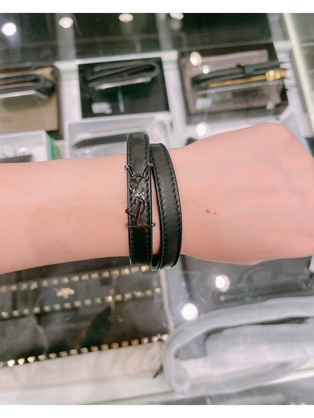 Luxury Saint Laurent Trending 2025 Opyum Silver Double Wrap Bracelet Black