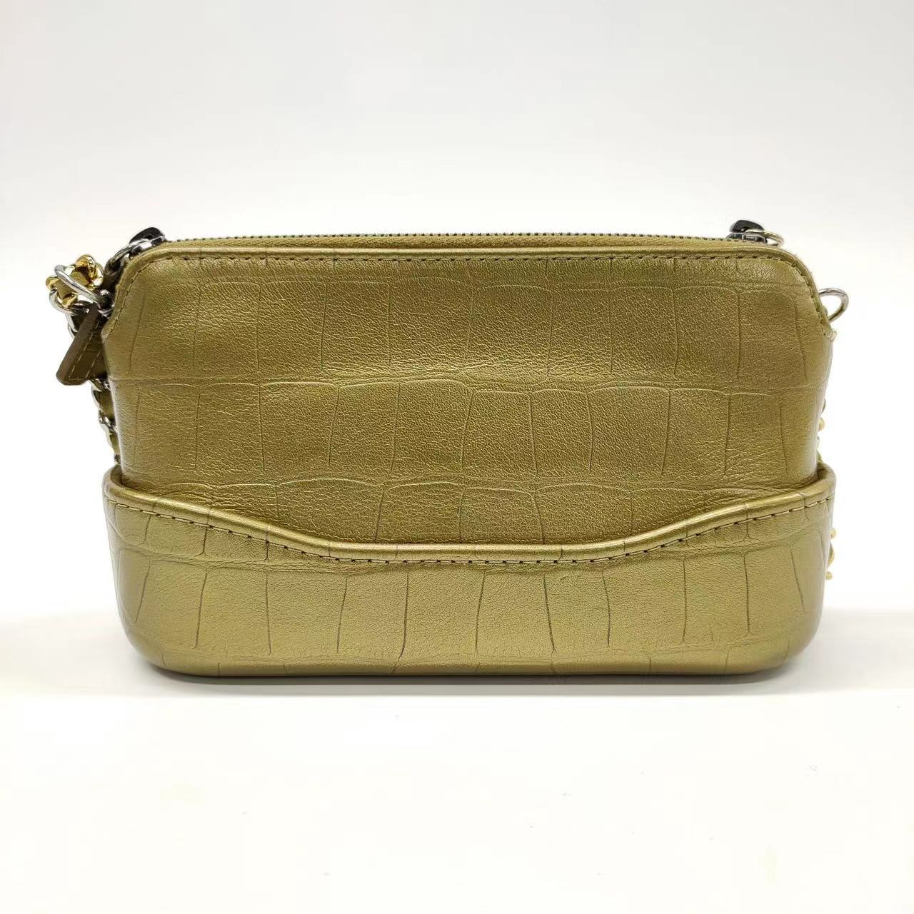 Chanel Gabrielle Mini Gold Crocodile Embossed Calfskin Leather Crossbody Bag