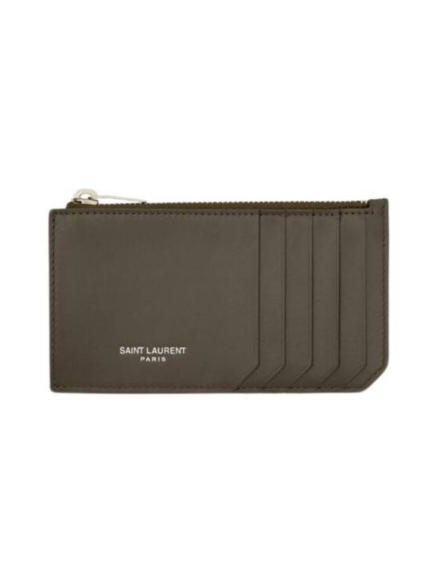 Luxury Saint Laurent Trending 2025 Paris Fragments Zip Leather Card Wallet Light Musk