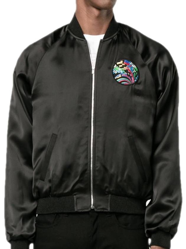Luxury Saint Laurent Trending 2025 Shark Patch Satin Bomber Jacket Black