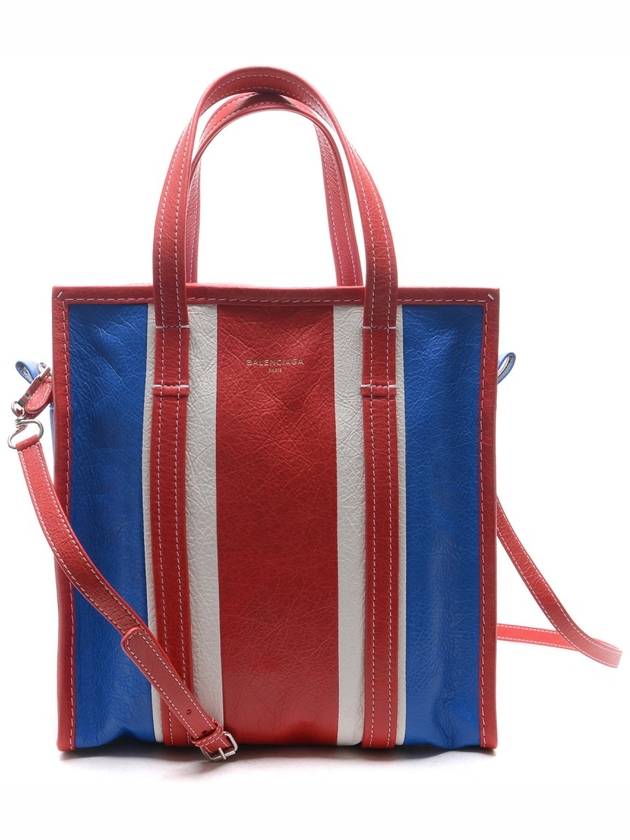 Luxury Balenciaga Trending 2025 Bazaar Striped Shopper Tote Bag Red Blue