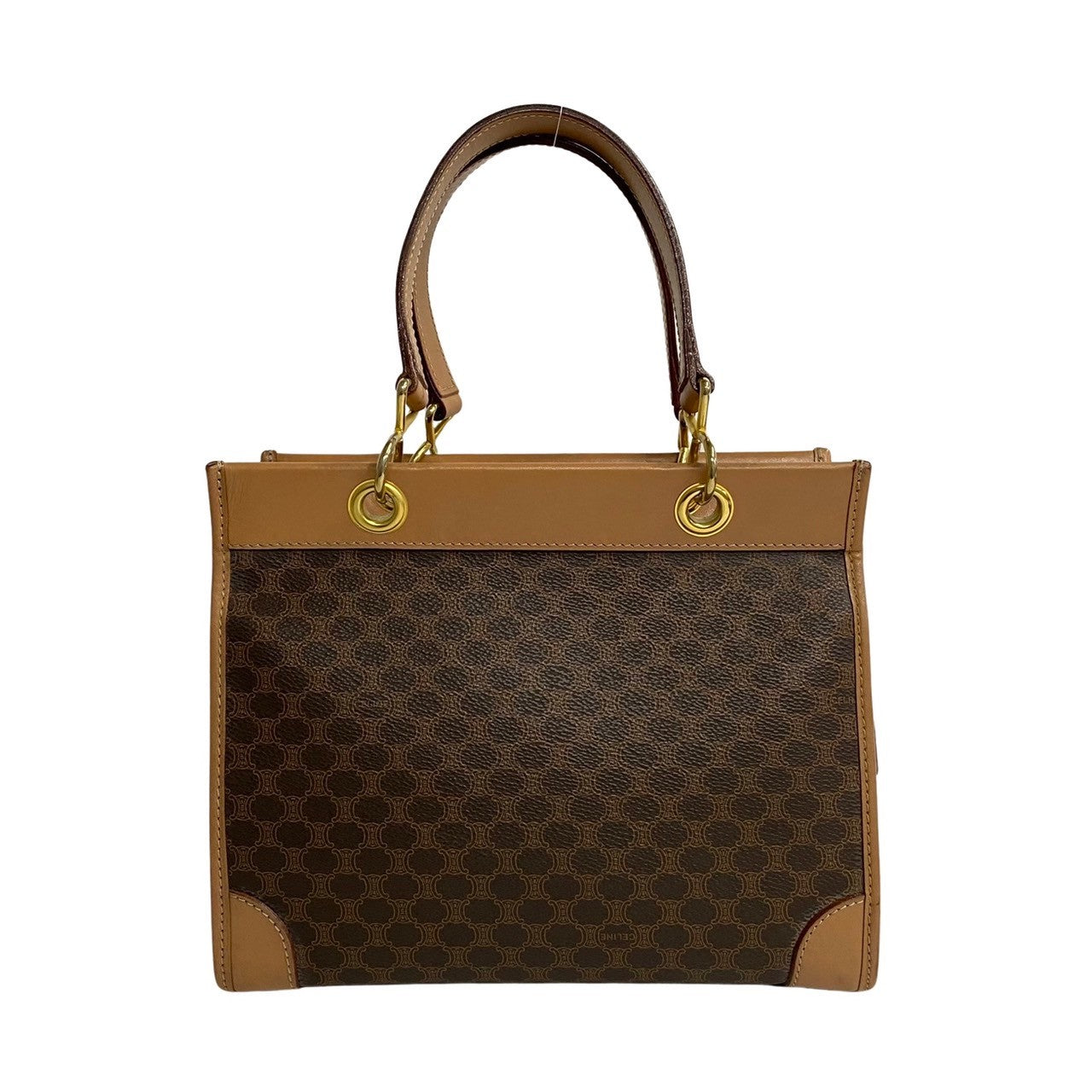 CELINE Handbag Leather, PVC Brown Macadam Blason Triomphe Women(Unisex)