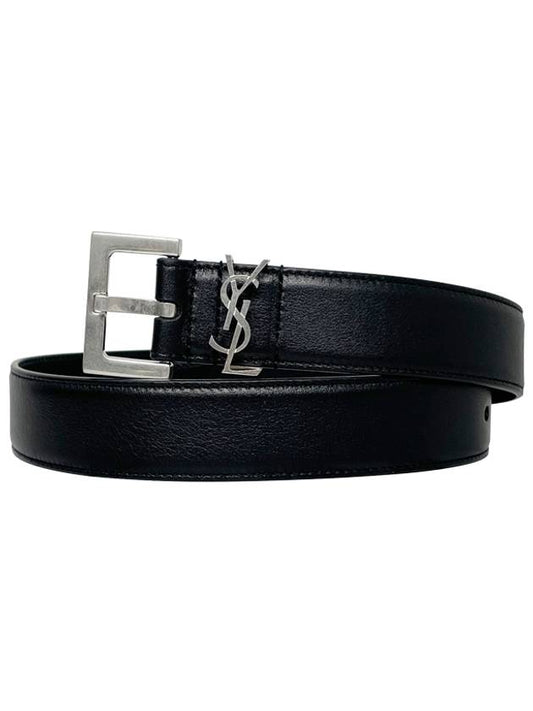 Luxury Saint Laurent Trending 2025 Square Buckle Monogram Leather Belt Black