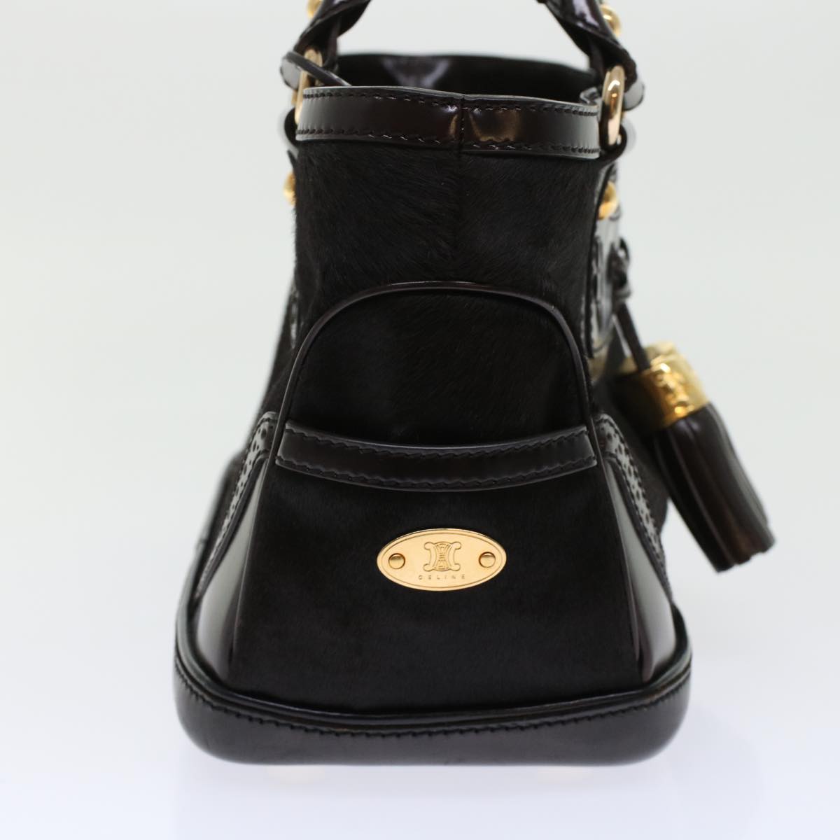 Luxury CELINE Hand Bag Enamel Harako Leather Dark Brown  45710