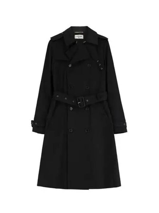Luxury Saint Laurent Trending 2025 Gabardine Classic Saint Gabardine Trench Coat Black