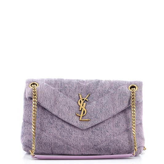 Luxury Saint Laurent Trending 2025 Loulou Puffer Shoulder Bag Quilted Vintage Denim Small