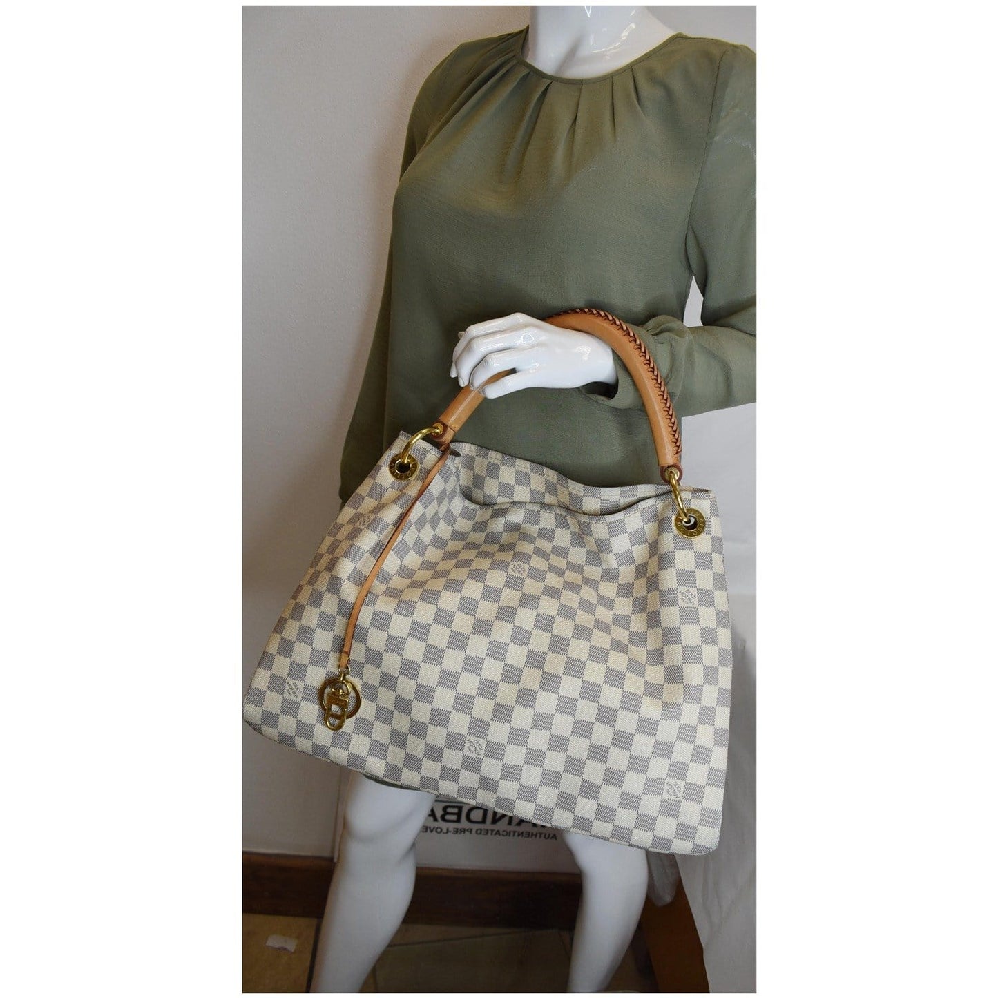 LOUIS VUITTON Artsy MM Damier Azur Shoulder Bag White