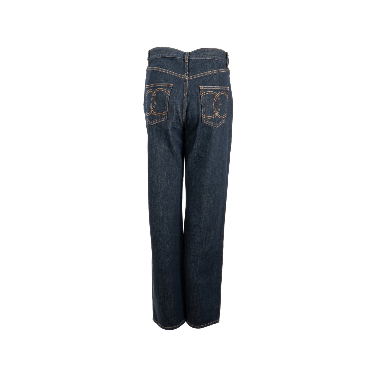 Chanel Size 38 CC Logo Washed Out Denim Jeans Cotton Dark Blue