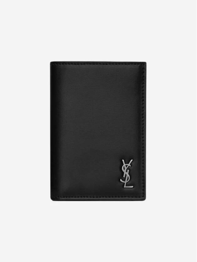 Luxury Saint Laurent Trending 2025 Men's Tiny Monogram Logo Half Wallet Black