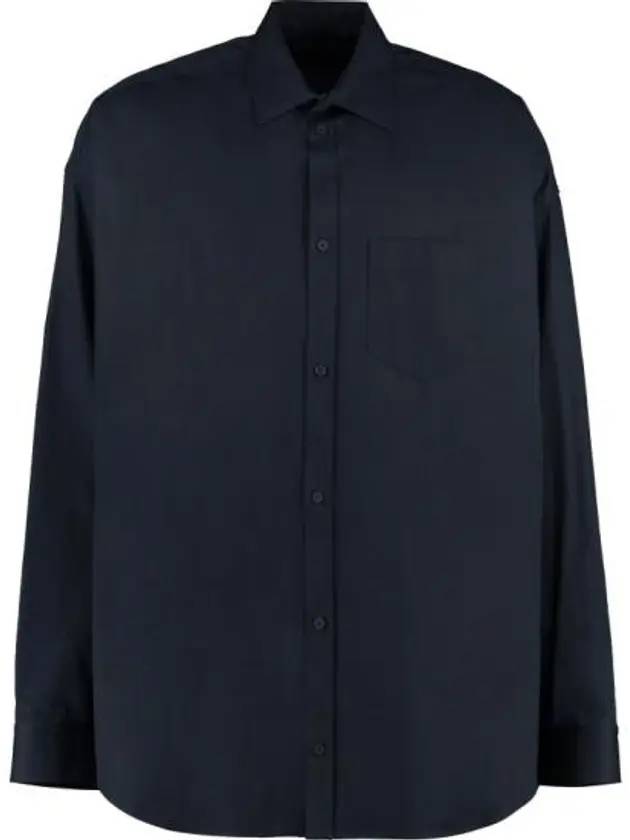 Luxury Balenciaga Trending 2025 Micro Canvas Oversized Cocoon Long Sleeve Shirt Midnight Blue