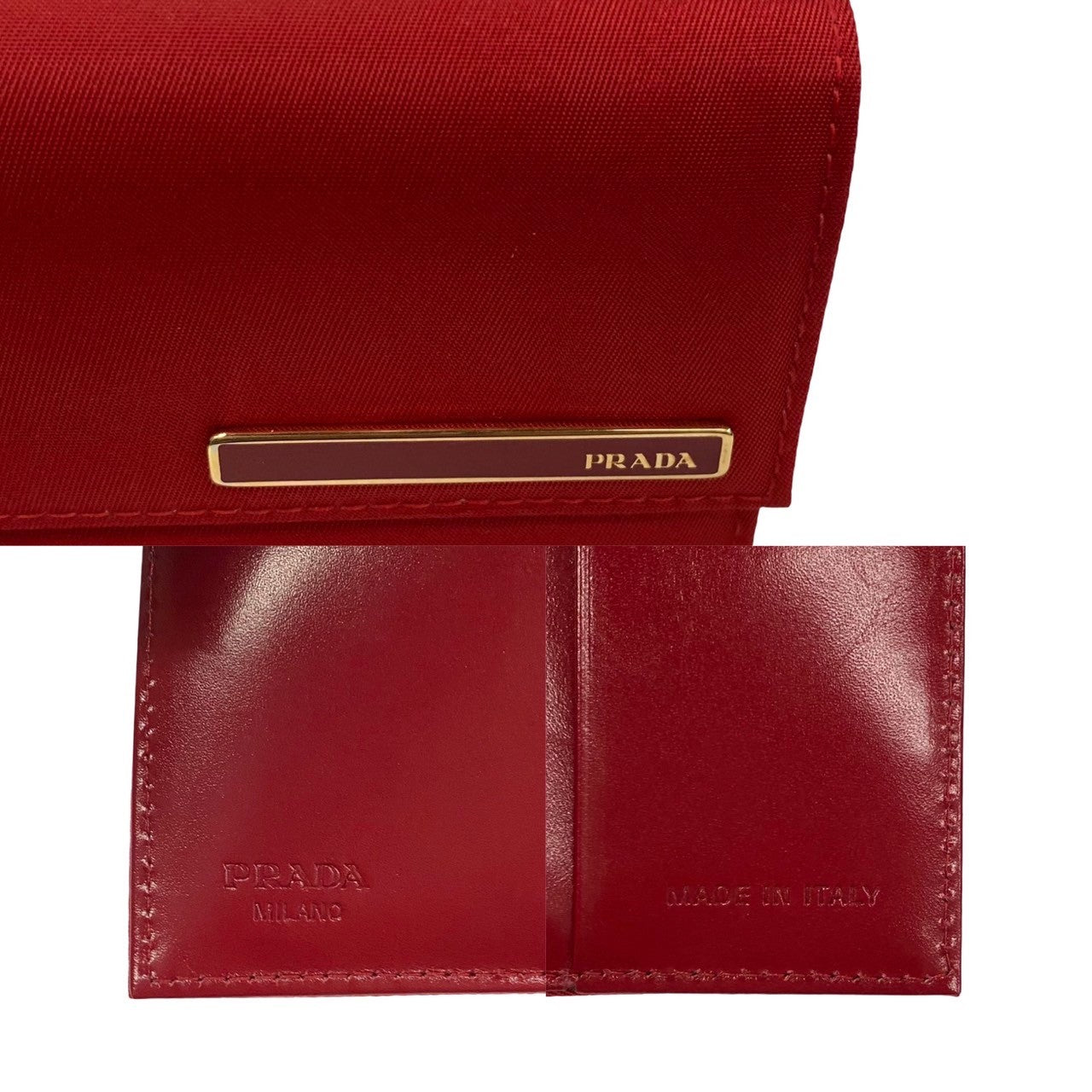 PRADA Bifold Wallet Nylon, Leather Red Women