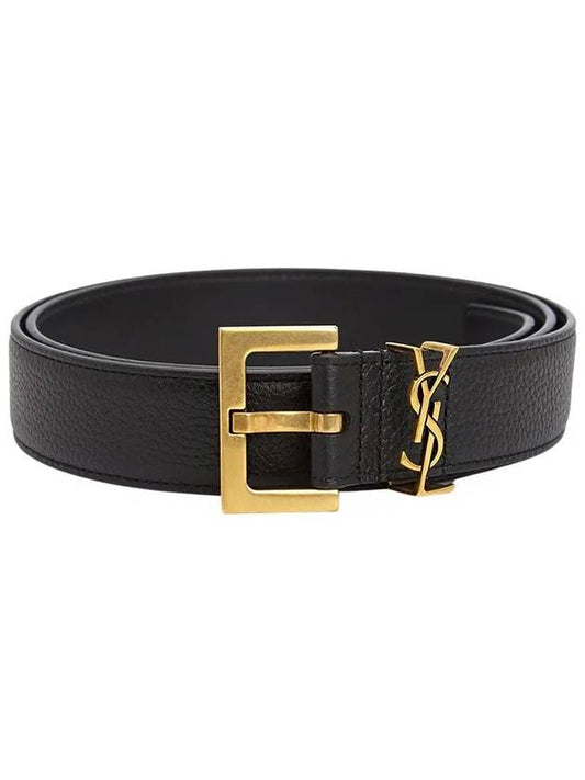Luxury Saint Laurent Trending 2025 Men's Monogram Grain Leather Belt Gold
