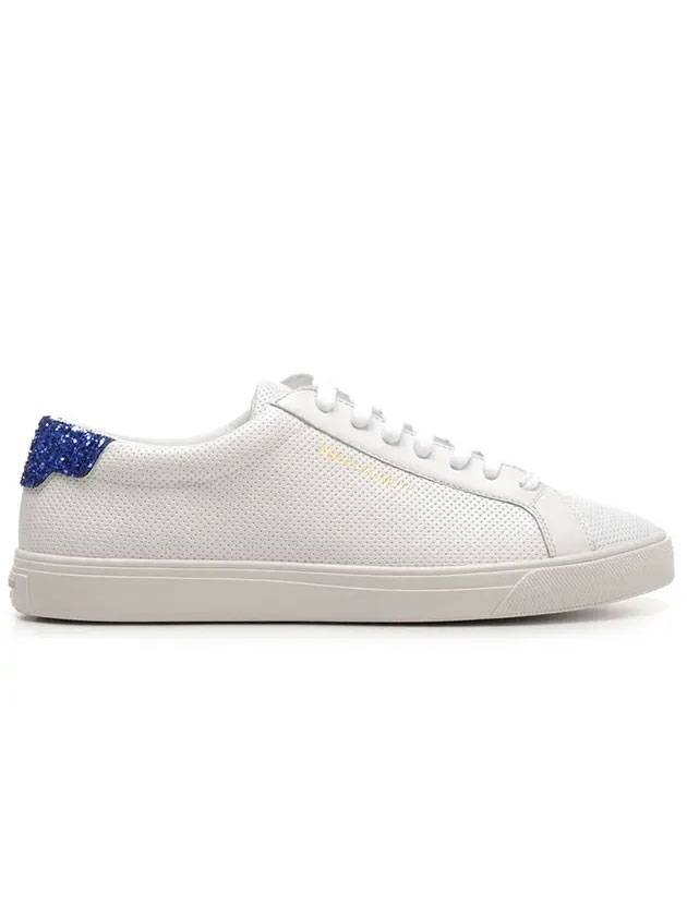 Luxury Saint Laurent Trending 2025 Andy Glitter Leather Low Top Sneakers White Blue