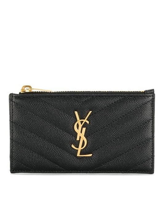Luxury Saint Laurent Trending 2025 Monogram Fragment Zipper Card Wallet Black