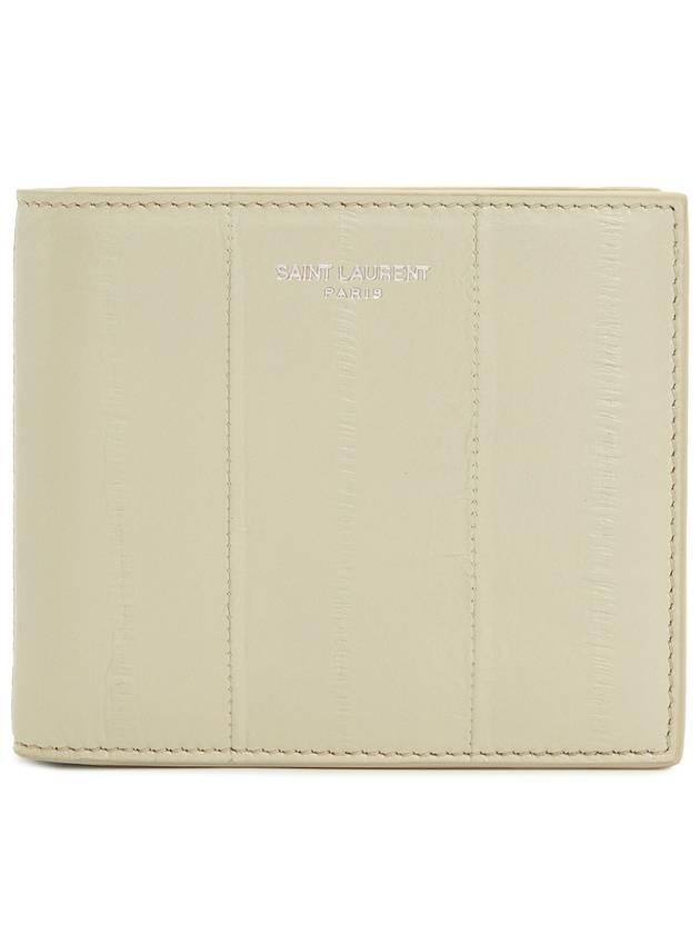 Luxury Saint Laurent Trending 2025 Texture Leather Half Wallet Beige