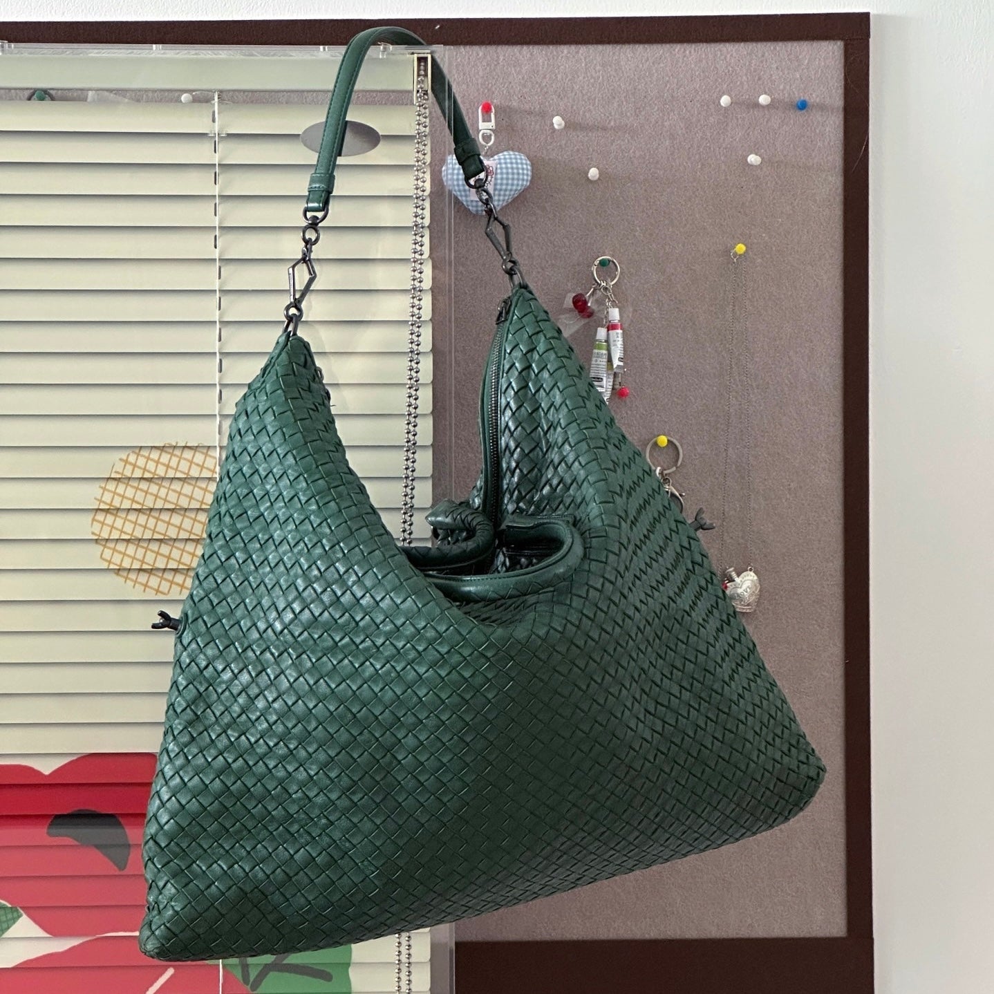 Bottega Veneta Maxi Convertible Tote Bag Hobo Dark Green Leather Two-way Carry 52cm