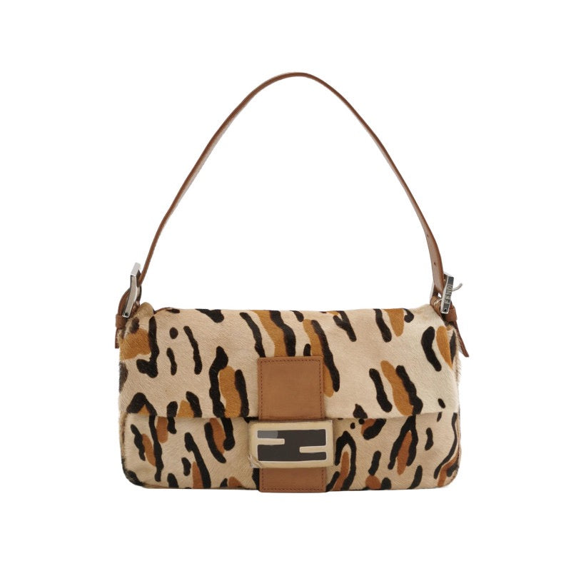 Fendi Baguette Pony hair in leopard print Brown