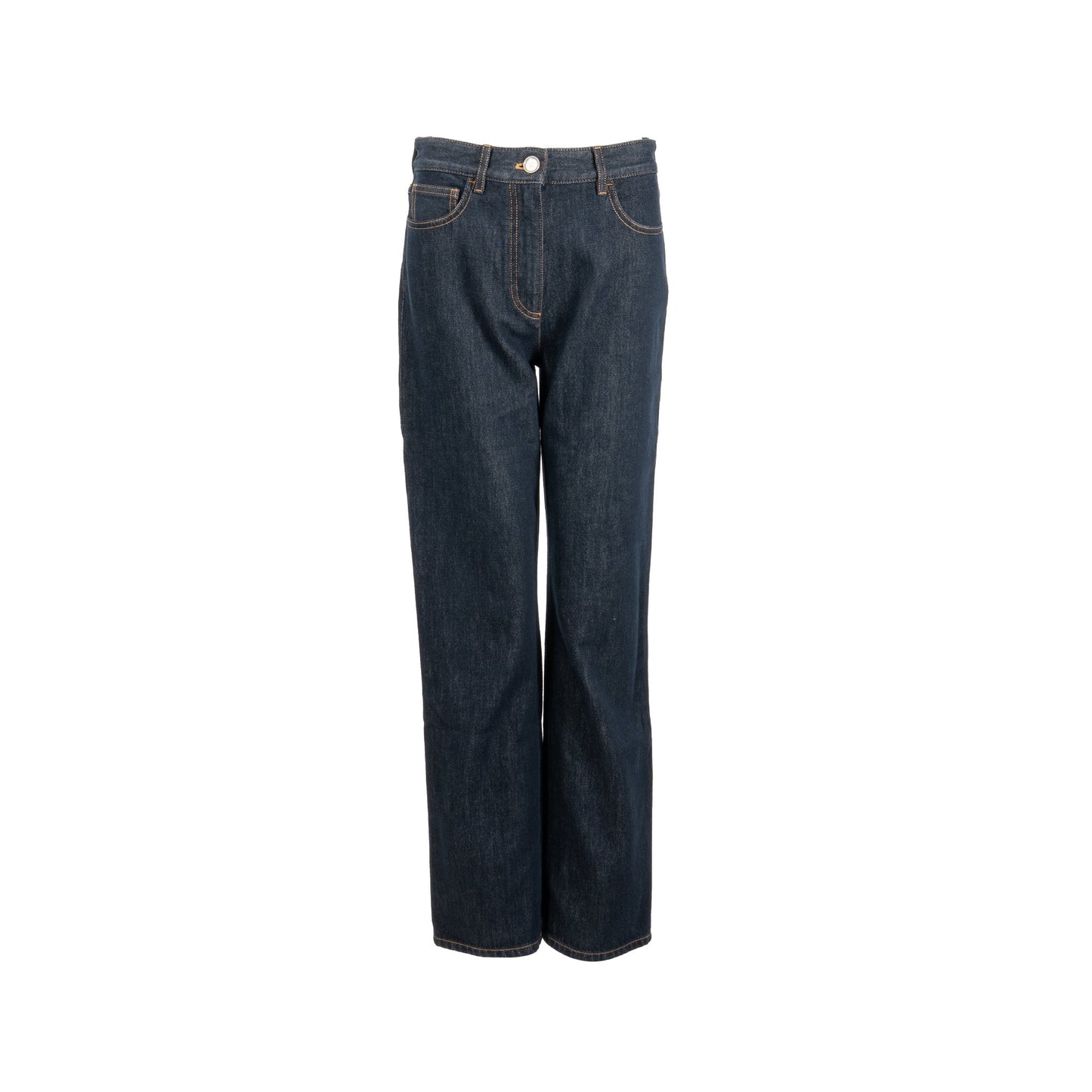 Chanel Size 38 CC Logo Washed Out Denim Jeans Cotton Dark Blue