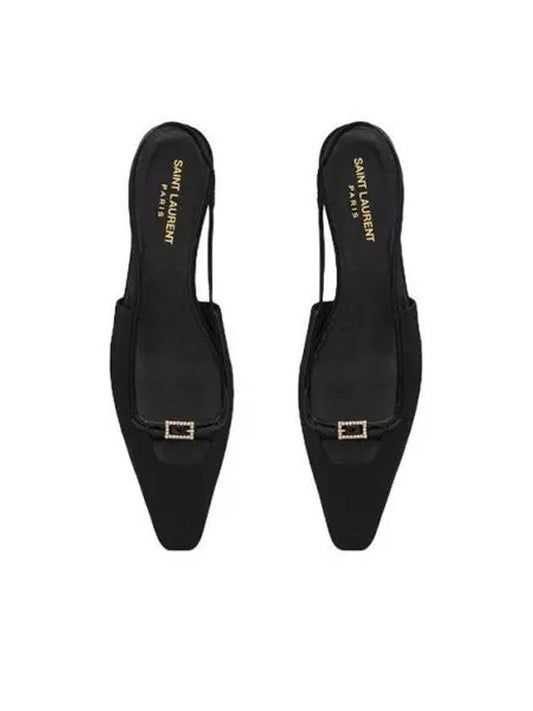 Luxury Saint Laurent Trending 2025 Blade Ottoman Fabric Patent Leather Slingback Flats Black