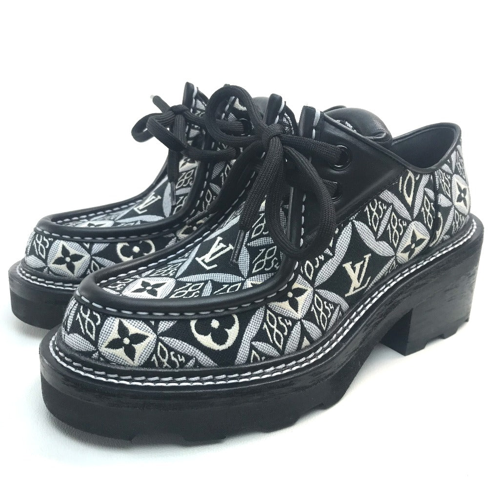 LOUIS VUITTON boots 1A8D3E Jacquard, Leather black LV Bobur Line Derby Chunky heel Women 37