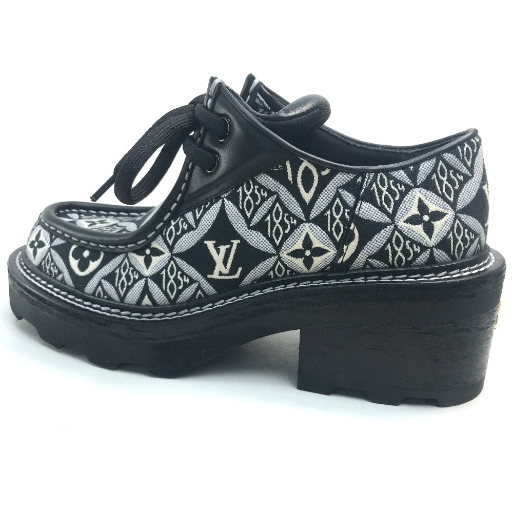 LOUIS VUITTON boots 1A8D3E Jacquard, Leather black LV Bobur Line Derby Chunky heel Women 37