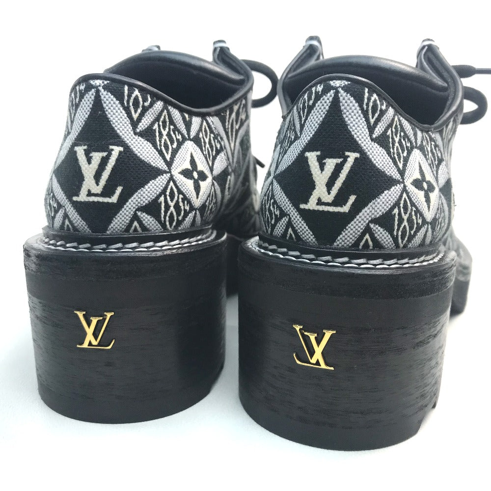 LOUIS VUITTON boots 1A8D3E Jacquard, Leather black LV Bobur Line Derby Chunky heel Women 37