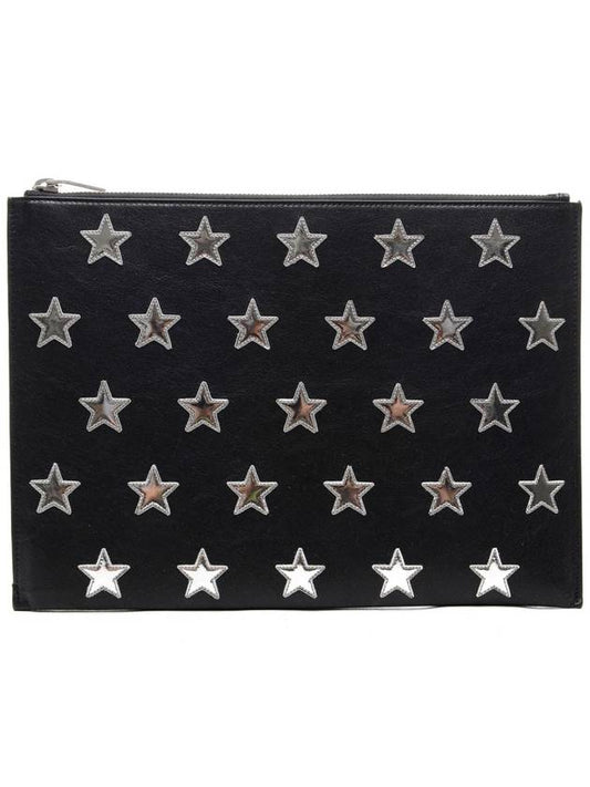 Luxury Saint Laurent Trending 2025 Star Leather Patch Clutch Bag Black Silver