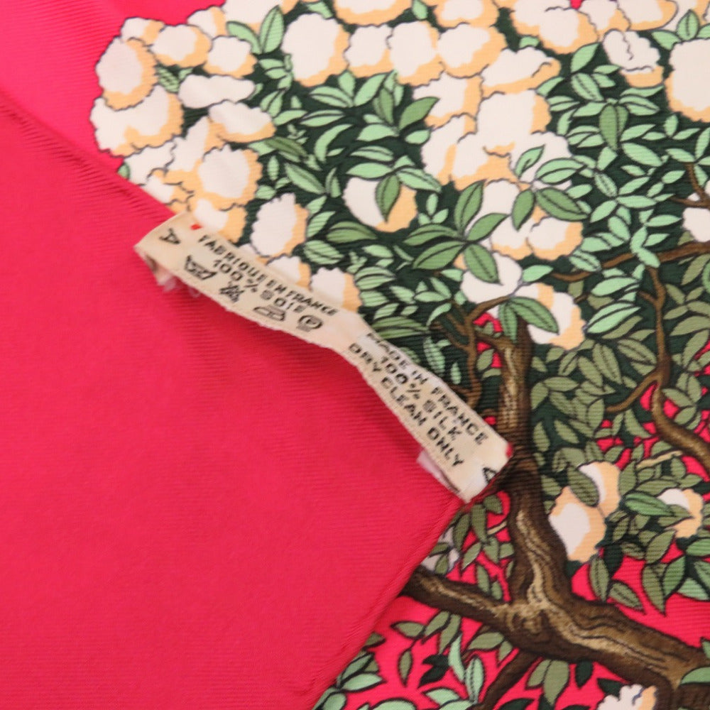 HERMES scarf silk Red Carre90 Bonsai Beautiful Town Women
