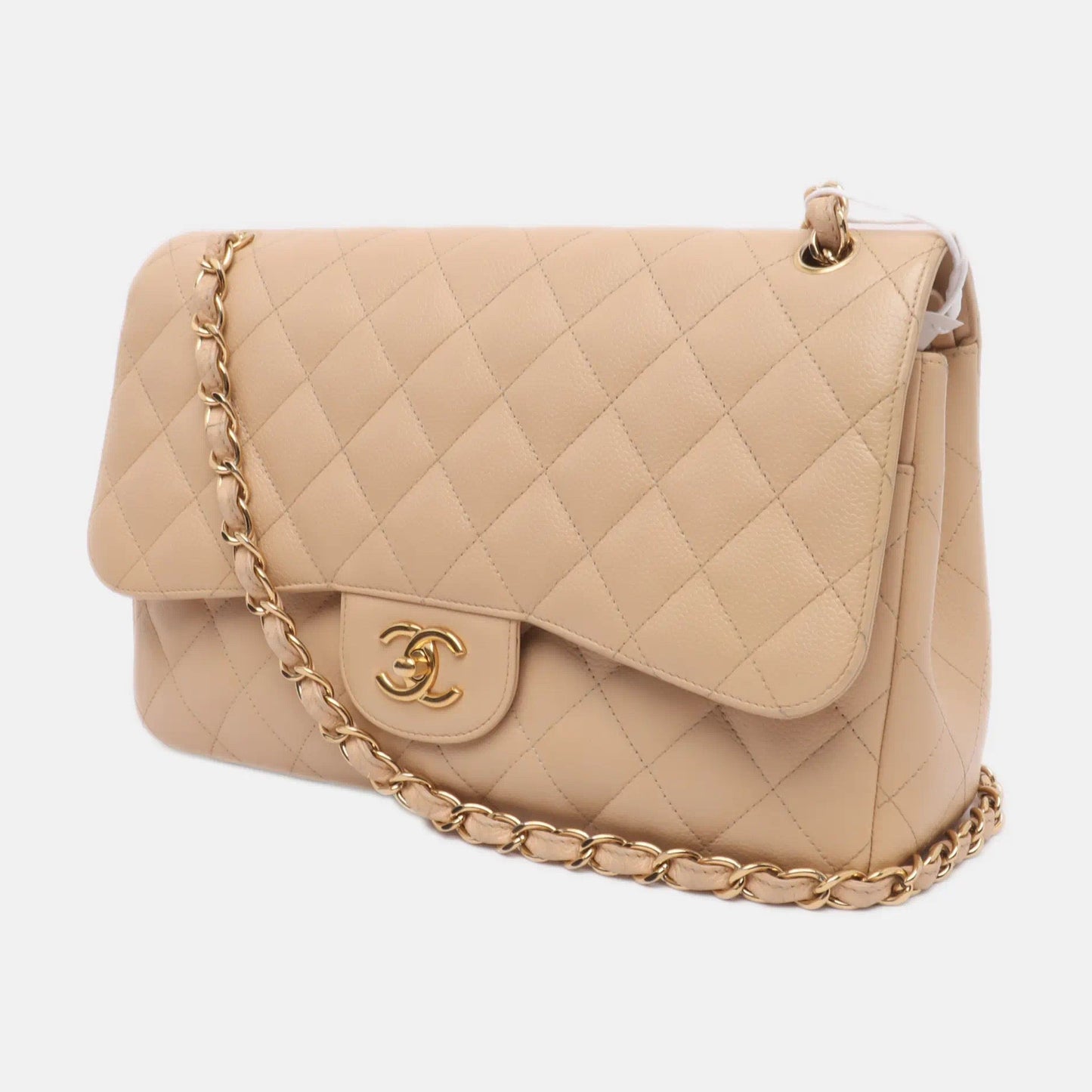 Chanel Classic Flap Jumbo 2010 Beige Caviar Leather Doublr Flap Gold Hardware