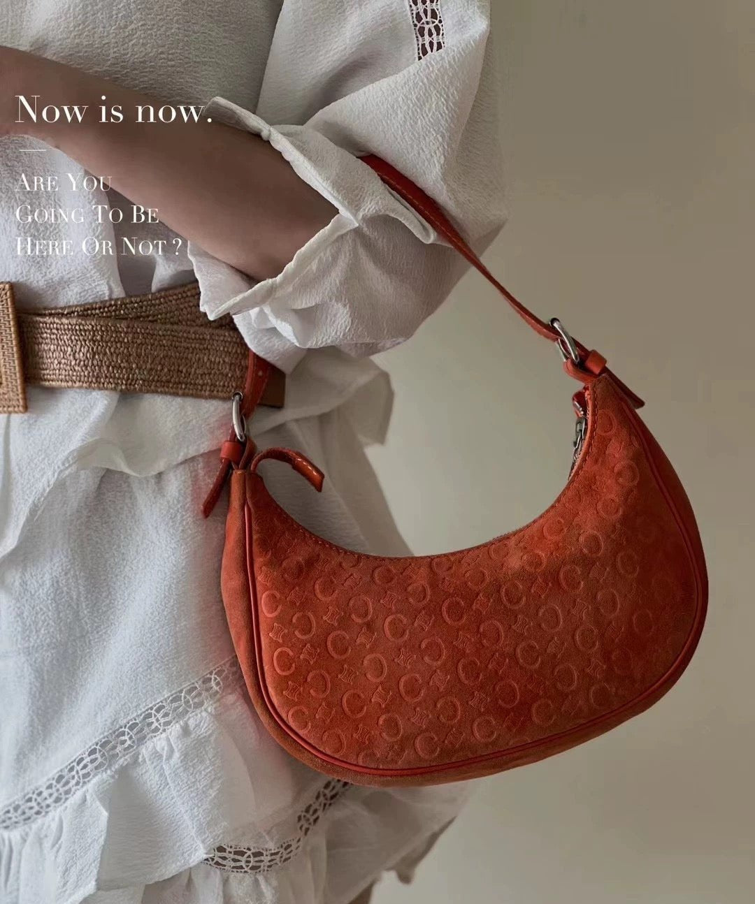 Celine Ava Hobo Orange Suede Leather Vintage Shoulder Bag