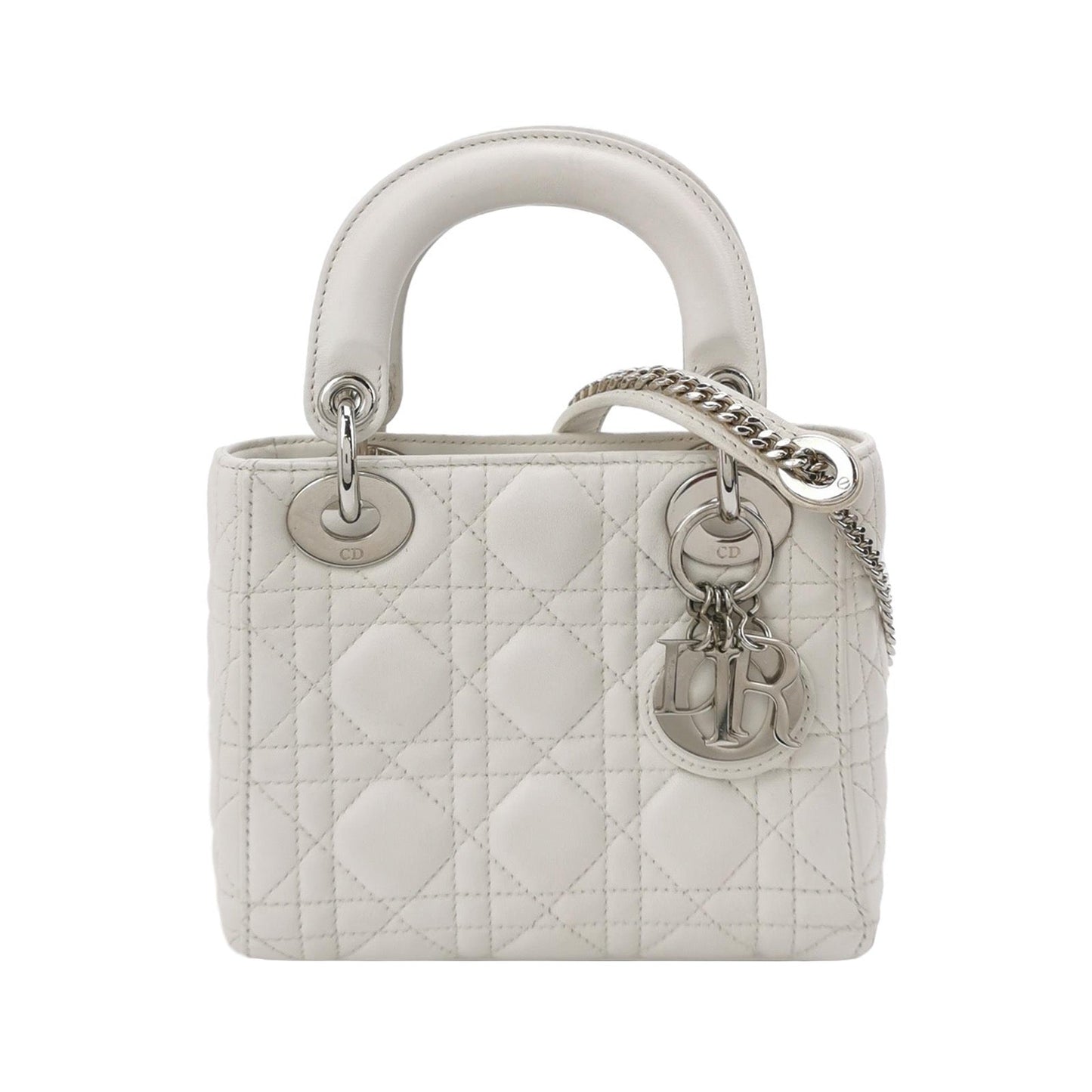 Lady Dior Mini White Lambskin Leather Silver HW Chain Strap 2018