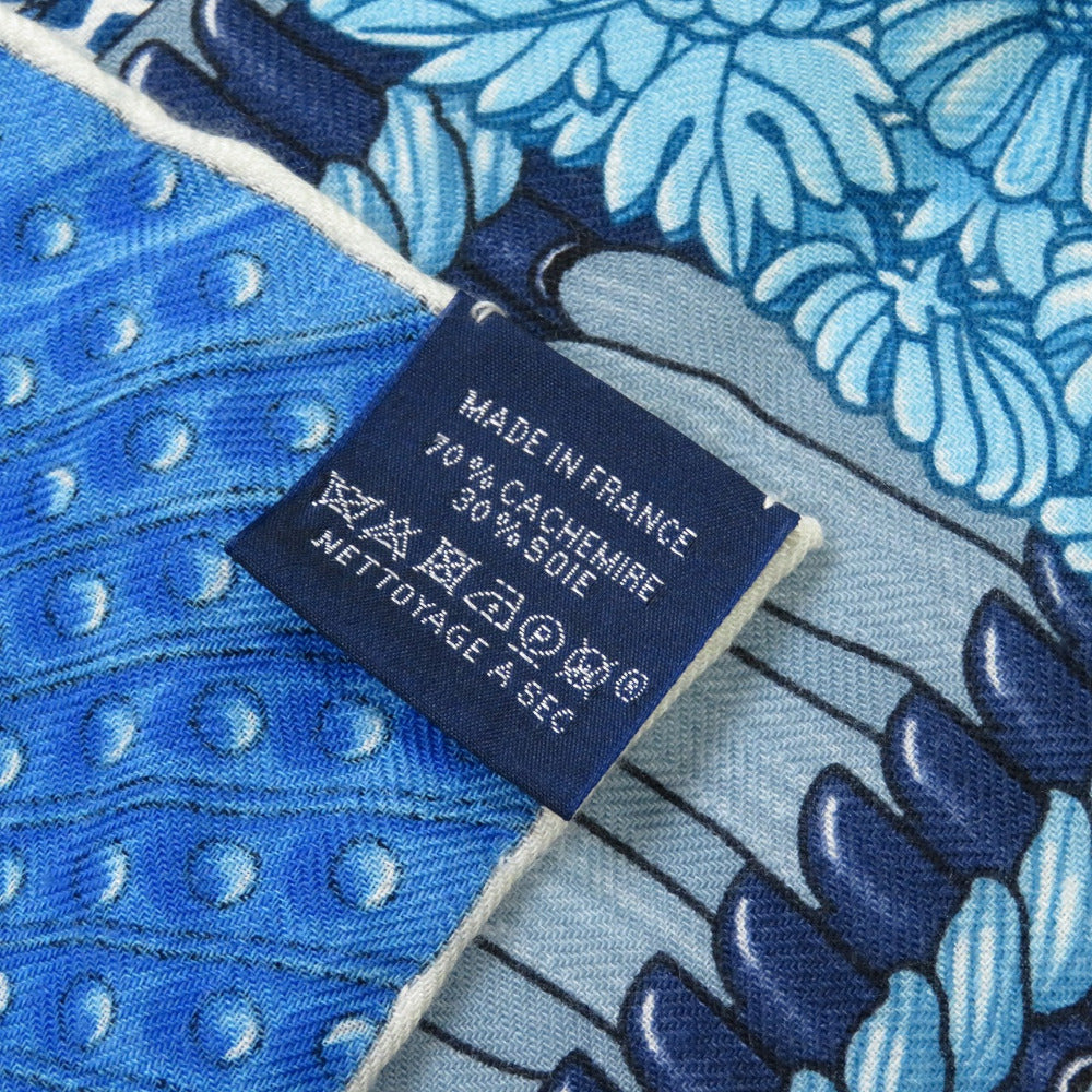 HERMES Stall cashmere blue Carre140 Samurai Armor Helmet Parures de Samourais Women