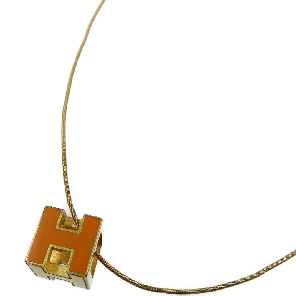 HERMES Necklace metal Orange Cardue Ash H-cube Women