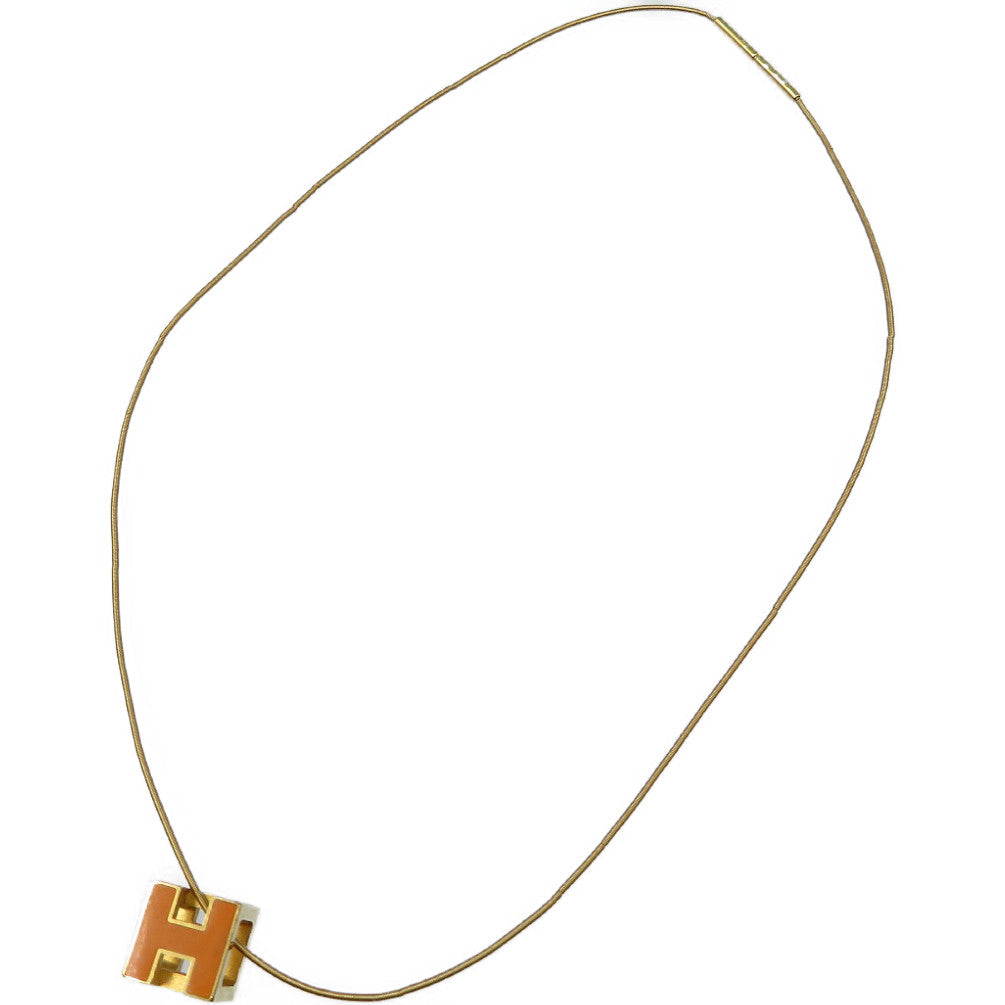 HERMES Necklace metal Orange Cardue Ash H-cube Women