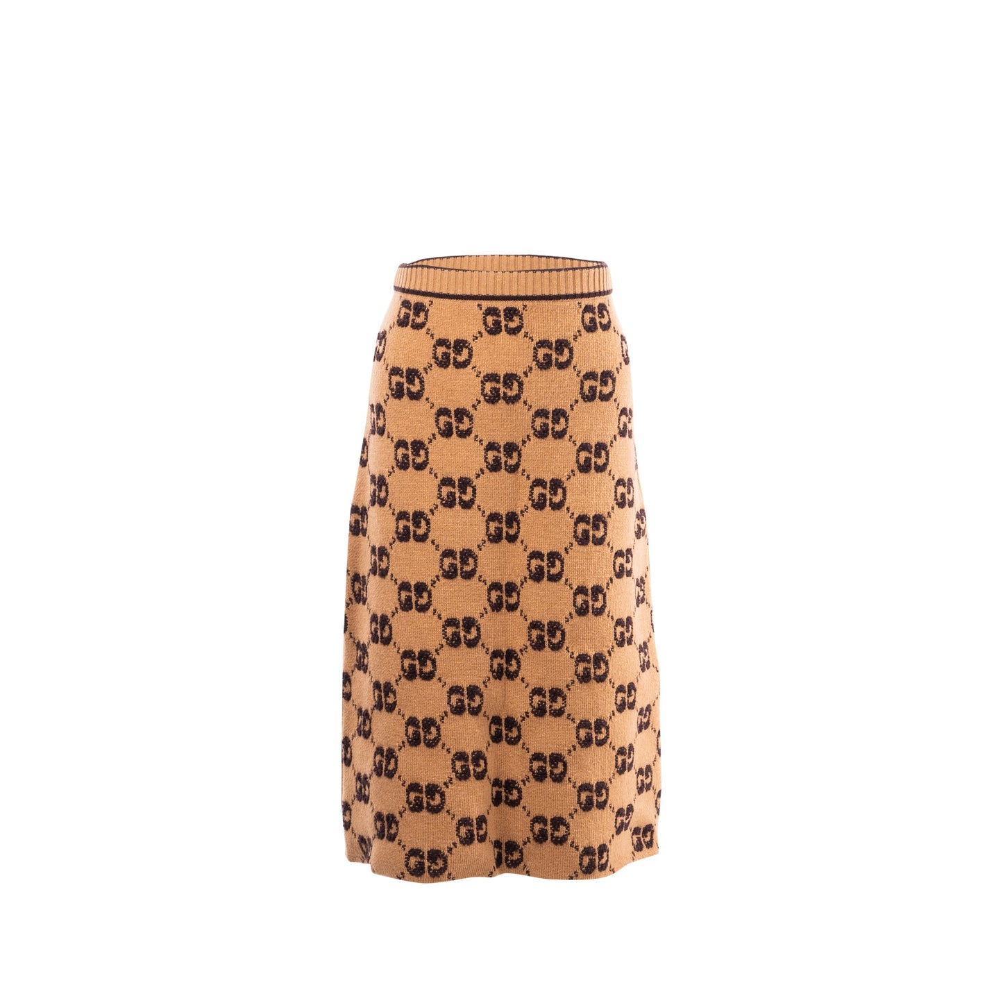 Gucci Size Motif Boucle Jacquard Skirt Wool Brown