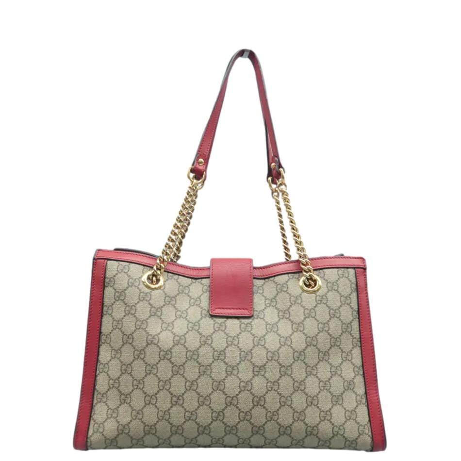 GUCCI Padlock Medium GG Supreme Canvas Tote Bag Red 479197