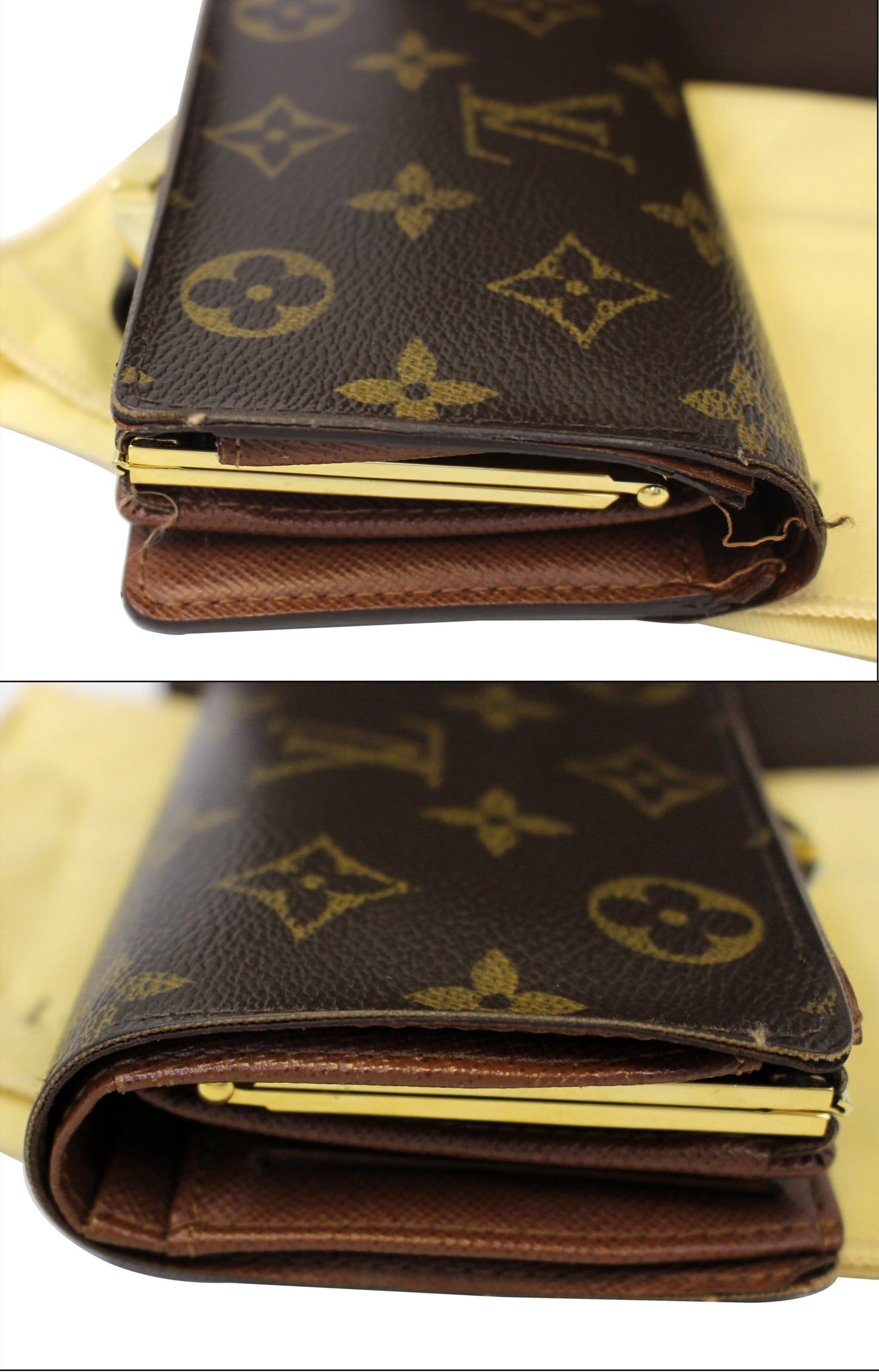 LOUIS VUITTON French Kisslock Monogram Canvas Wallet Brown
