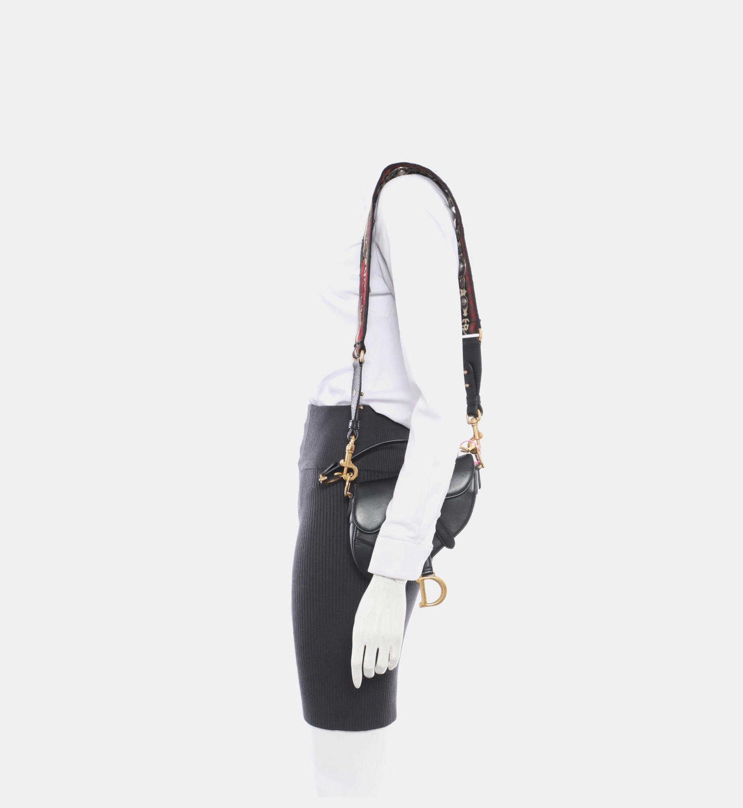 Dior Saddle Medium Black Smooth Leather with Studded Strap
