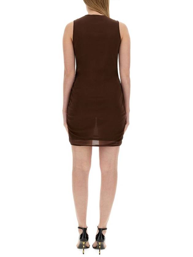 Luxury Saint Laurent Trending 2025 Sleeveless Tulle Short Dress Brown