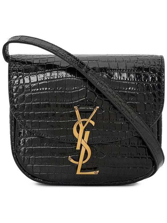 Luxury Saint Laurent Trending 2025 Kaia Shiny Crocodile-Embossed Leather Small Shoulder Bag Black