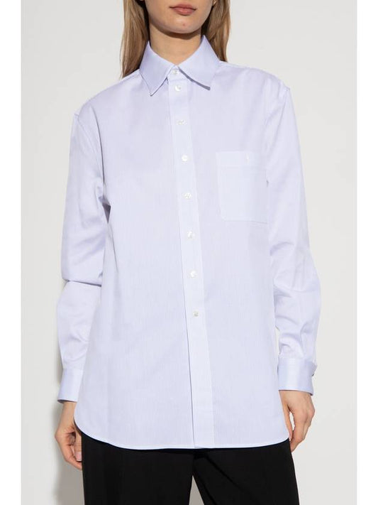 Luxury Saint Laurent Trending 2025 Striped Cotton Poplin Monogram Long Sleeve Shirt Blan Bleu