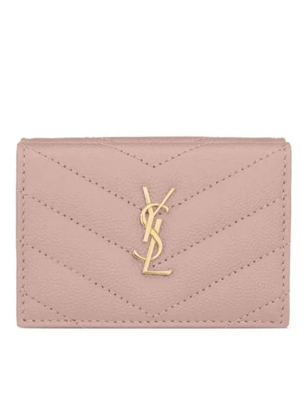 Luxury Saint Laurent Trending 2025 Monogram Quilted Mini Half Wallet Pale Pink