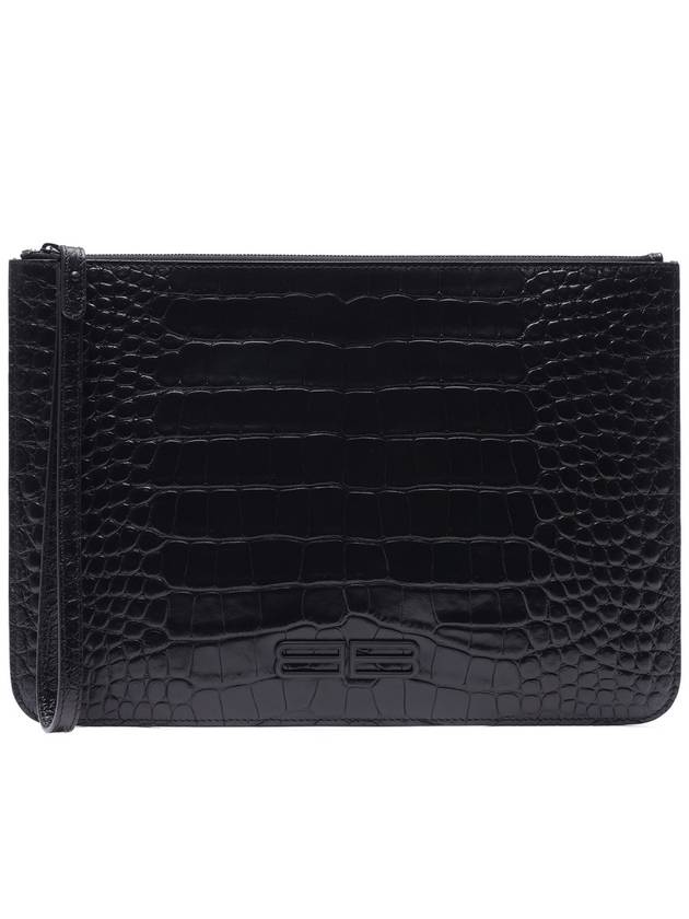 Luxury Balenciaga Trending 2025 Crocodile Embossed Clutch Bag Black