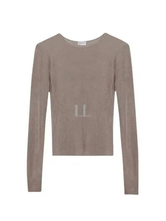 Luxury Saint Laurent Trending 2025 Rib Detail Viscose Crop Long Sleeve T-Shirt Pink