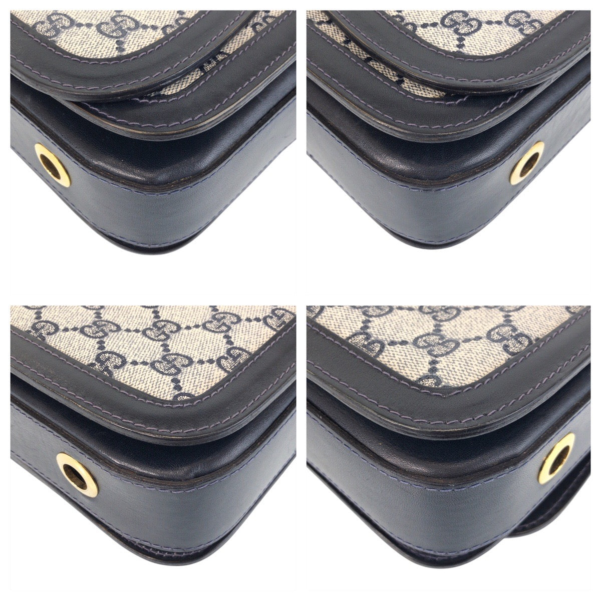 GUCCI Shoulder Bag GG Supreme Canvas Gray navy Sherry Line Old Gucci