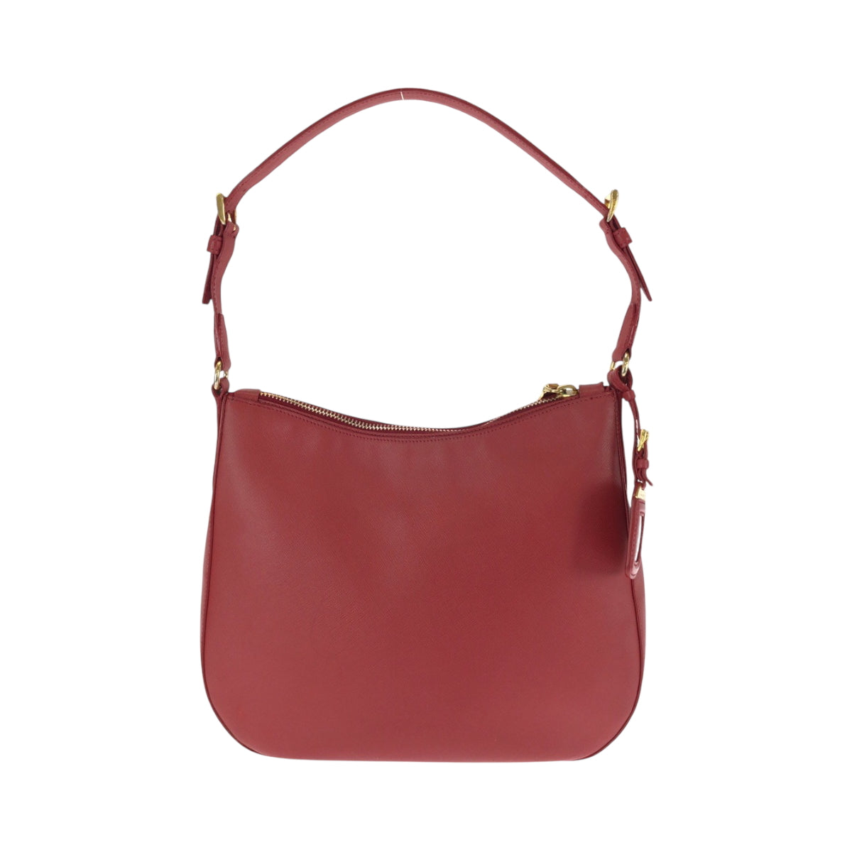 PRADA Shoulder Bag leather Red Gold Metal Safiano Hobo